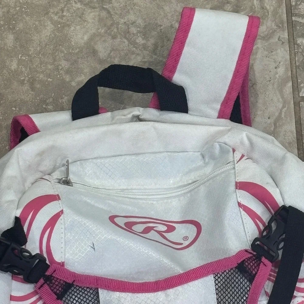 Rawlings Storm Fastpitch Softball Backpack Bag White Pink Kids Girls Athletic